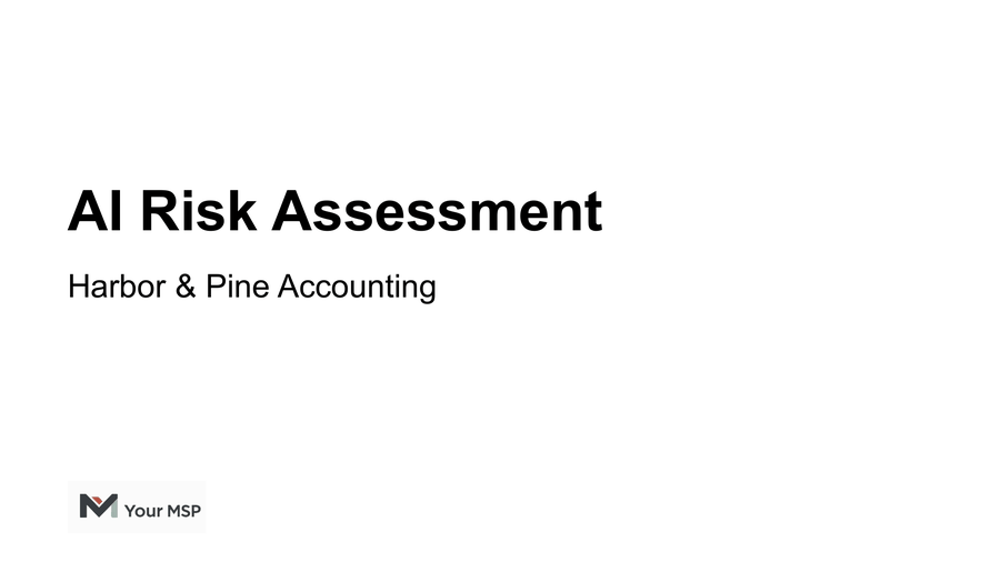 Sample readout cover slide: AI Risk Assessment for Harbor & Pine Accounting